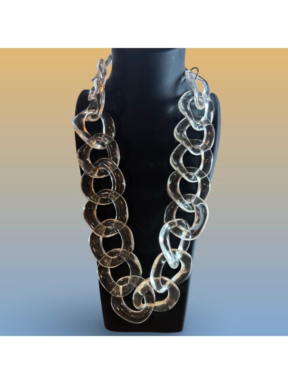 Fornash Clear Acrylic Chain-Link Necklace Adjustable Metal Clasp & Designer Tag